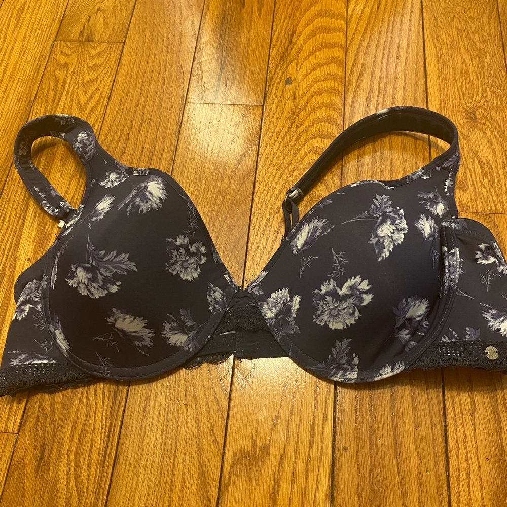 Lucky Brand Blue White Floral Underwire Balconette Bra Size 42D